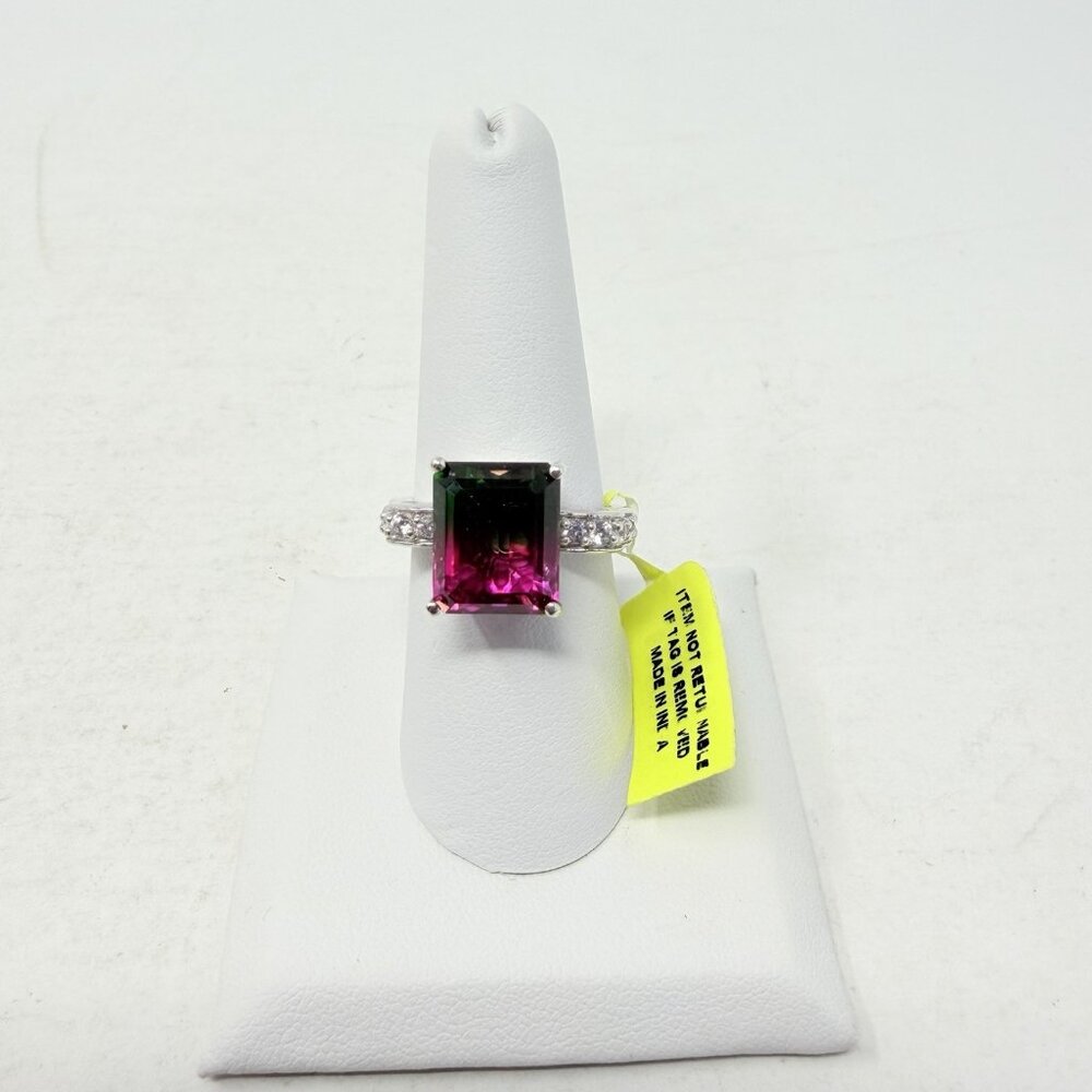 Shop LC Watermelon Quartz/Cambodian Zircon Sterling Silver Ring Size 8‎ 5061